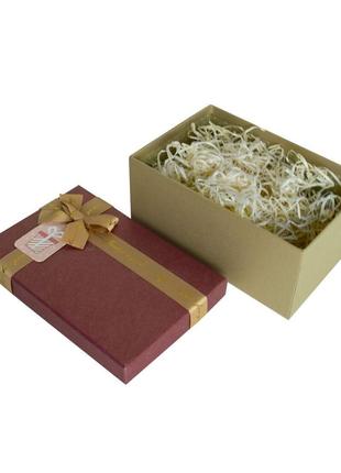 Подарочная коробка с бантом бордово-золотая, M — 25×18,5×11,5 ...