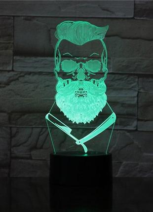 3D светодиодный светильник Barber Skull. LED светильник для ба...