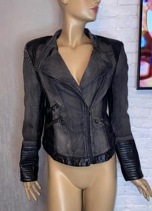 Винтажная джинсовая куртка косуха с кожаными вставками