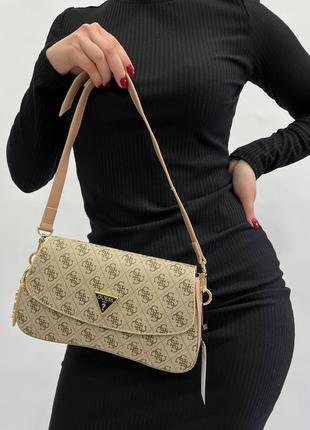 Жіноча сумка через плече стильна Guess класична, світло-коричн...