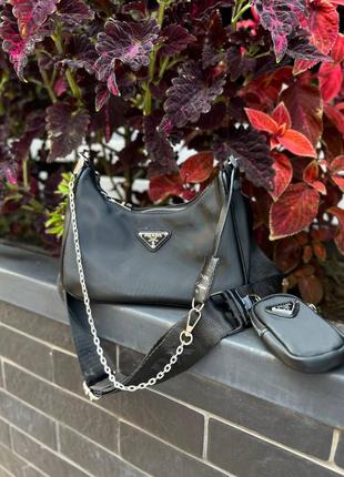 Женская сумка через плечо прада стильная Prada черная классиче...