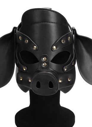 Бдсм маска голова свиньи Leather Pig Mask Black 18+