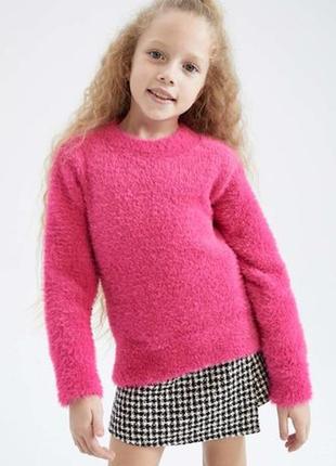 Мягкий теплый свитер яркий розовый,травка,плюшевый 12-13 р
