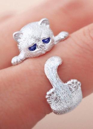 Милое кольцо с изображением котенка с синими глазами - для жен...