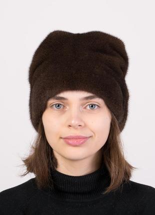 Зимова жіноча норкова шапка кубанка рукавичка