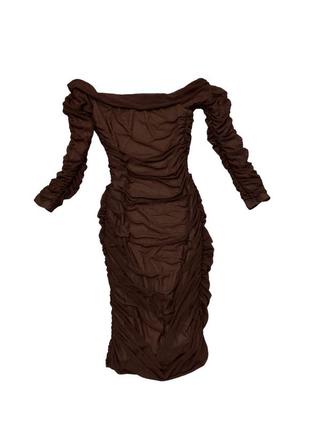 Платье коричневое миди сеточка драпировка