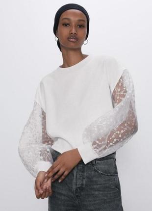 Zara текстурированная блуза с прозрачными рукавами размер м