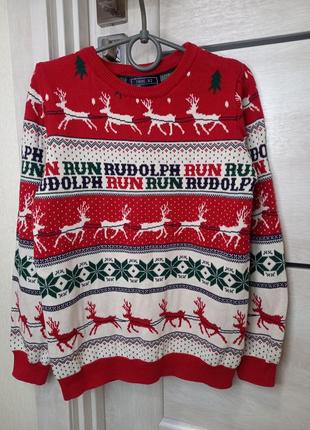 Теплый новогодний рождественский свитер свитшот кофта с оленям...