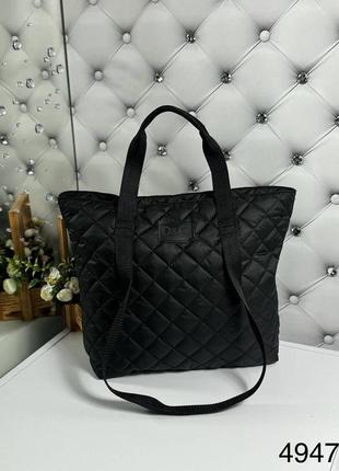 Жіноча якісна  сумка шопер стьобана щільна плащівка чорний