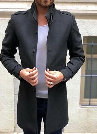 Базовое пальто мужское на синтепоне кашемир кашемировое черное...
