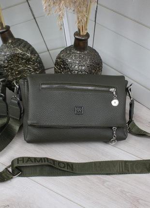 Женская качественная сумочка, стильный клатч из эко кожи хаки