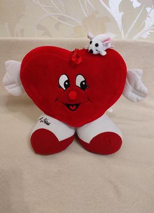 Мягкая игрушка большое сердце "i love you" с мышкой на подарок...