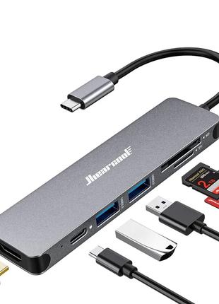 Адаптер Hiearcool USB C HUB із 7 портами в 1 USB C до HDMI, су...