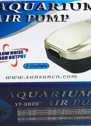 Двухканальный компрессор для аквариума sunsun yt-302c, 2 х 90 л/ч