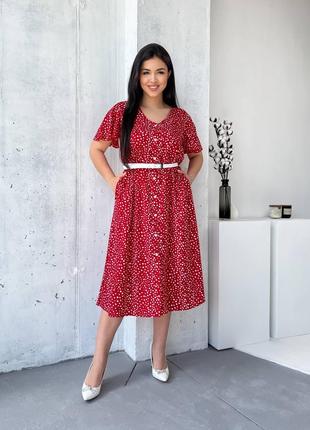 Женское платье с поясом цвет красный р.54/56 434405
