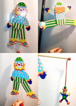 Клоун деревянная винтажная игрушка марионетка hand made