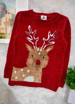 Красный новогодний свитер с оленем новогодний свитерик с олене...
