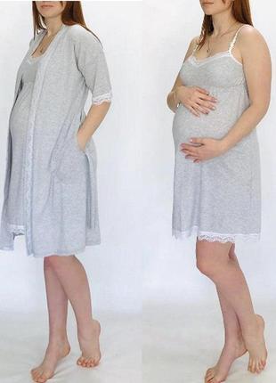 Ночная рубашка и халат с кружевом для беременных и кормящих 44(s)