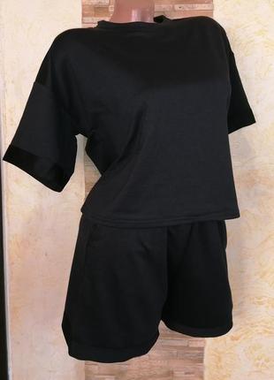 Женский летний костюм футболка с шортами черный m/l (44-48)