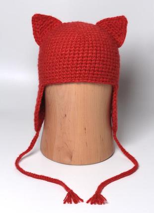 Рыжая шапка лиса с ушками натуральная бебиальпака