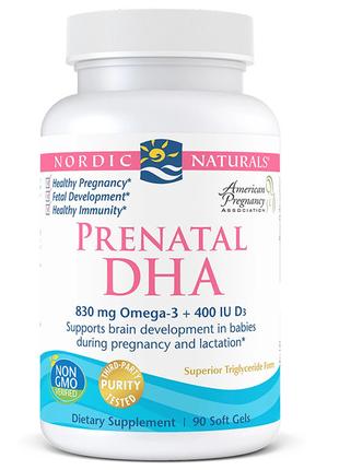 Жирные кислоты Nordic Naturals Prenatal DHA, 90 капсул Без смаку