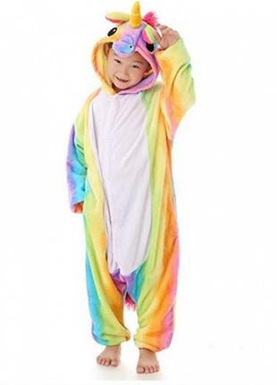 Детская пижама кигуруми Единорог радужный 140 см