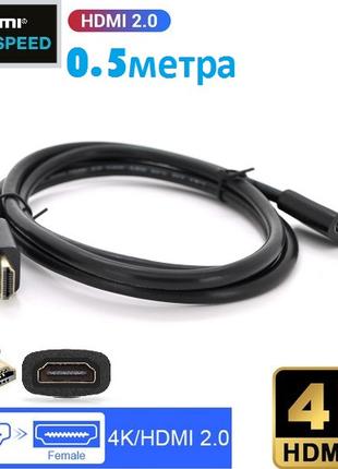 Шнур удлинитель HDMI(папа)-HDMI(мама) 0.5м v2.0 Диаметр 7.0mm ...