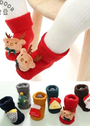 Новогодние детские носочки,подарочный комплект набор,пинетки е...