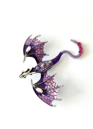 Фиолетовый дракон новый год подарок резьбово брошка женская му...