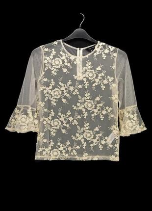 Ніжна блузка сіточка бежева з вишивкою "new look". розмір uk10...