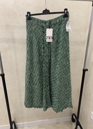 Твидовая длинная юбка зеленая zara нова