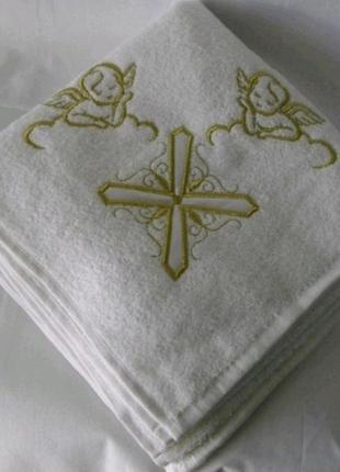 Крыжма для крещения  турецкая классическая белого цвета с золо...