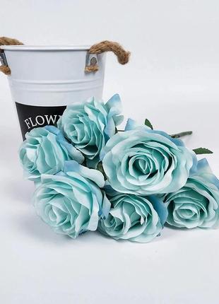 7 роз букет искусственный. цветы из шелка. цвет нежно-голубой