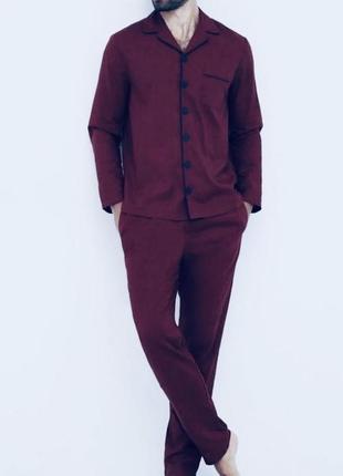 Пижама мужская летняя бордовая рубашка и штаны костюм - xl,xxl