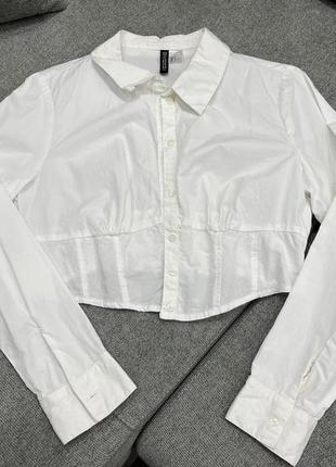 Блуза рубашка белая укороченная h&amp;m