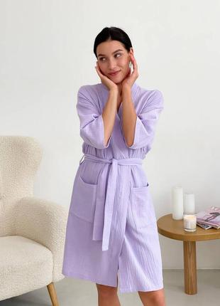 Жіночий мусліновий подарунковий комплект cosy халат+сорочка ла...
