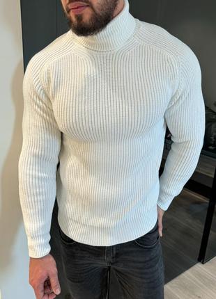 Стильный мужской вязаный свитер водолазка под горло н5000 белы...