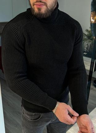 Стильный мужской вязаный свитер водолазка под горло н5001 черн...