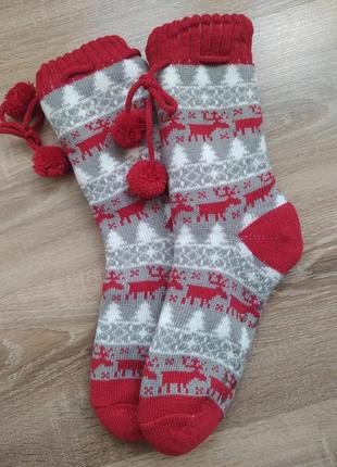 Новогодние носки тапочки на теплом меху
