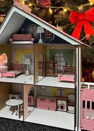 Деревянный дом для кукол с мебелью и обоями Игровой домик для ...
