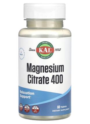 Магний Цитрат, 400 мг, Magnesium citrate, KAL, 60 таблеток