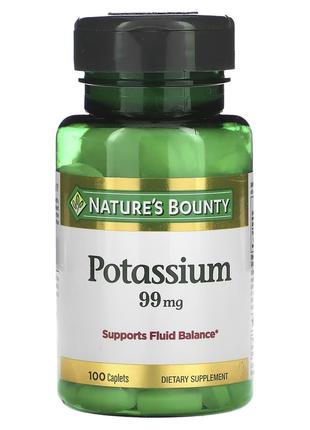 Калий, 99 мг, Potassium, Nature's Bounty, 100 каплет