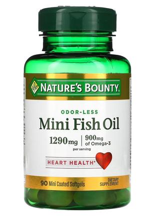 Рыбий жир без запаха, 1290 мг, Odor-Less Mini Fish Oil, Nature...