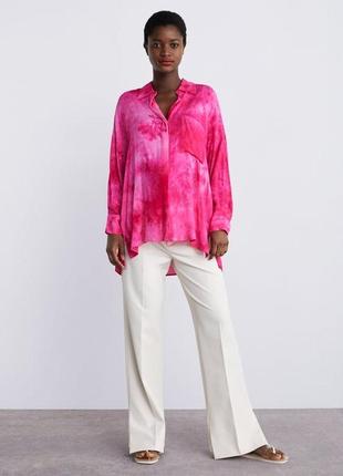 Рубашка блузка zara розовая женская оверсайз