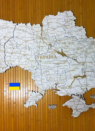 Карта/мапа України 3D на стіну з дерева 105*70 см Код: К1