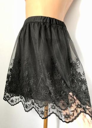 H&m черная юбка мини юбочка сетка кружево готик готическая рас...