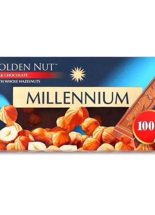 Молочный шоколад millennium gold с целыми лесными орехами, 100 г