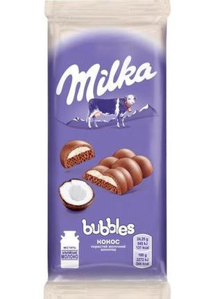 Шоколад молочный milka баблз с кокосом 97 г