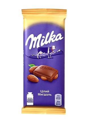 Шоколад milka с цельным миндалем 90 г