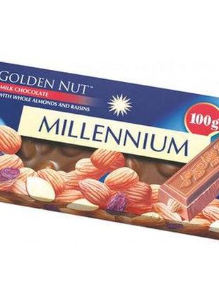 Шоколад millennium golden nut молочный с целым миндалем и изюм...